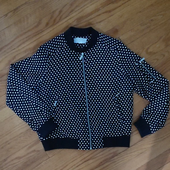 Michael Kors Black and White Polka Dot Bomber Jacket - Picture 4 of 11